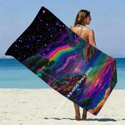 Galactic Rainbow Beach Towel Patterned Sunscreen And Windproof Suitable For Swimming Pool Camping Travel