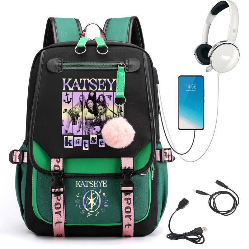 Katseye Music K-Pop Girl Group Print School Backpack for Teens Students Lightweight Water-Resistant Large Capacity Bookbag