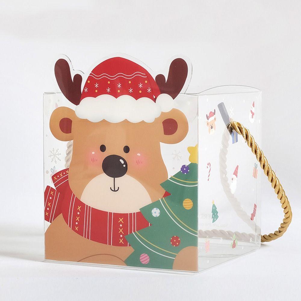 5Pcs Santa Claus Gifts Wrap Handbag Cartoon Christmas Tote Bags Xmas Decoration Clear PVC Bag  Candy