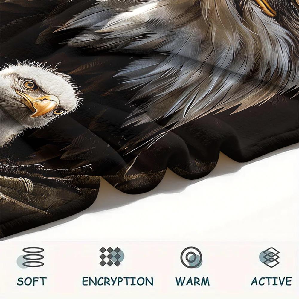 1Pc Eagle Bird Family Print Flannel Blanket, High Quality Comfortable for All Seasons, Home Decor, Warmth and Comfort, Perfect for Christmas Gifts
