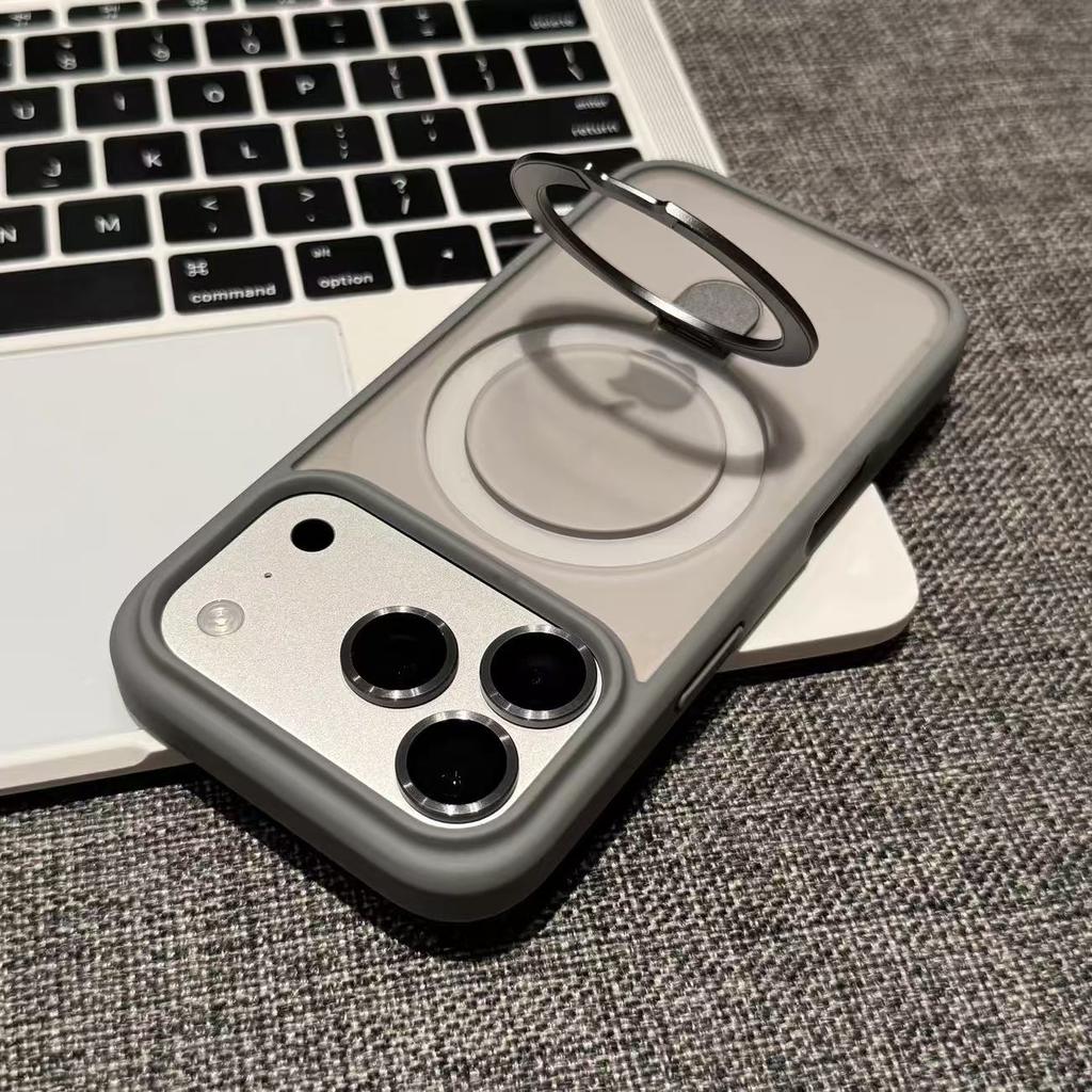 Für Mattes Metall Ringständer Hülle für Für Iphone 17 Air 16 1 14 Plus 13 12 11 Pro Max Linsen Schutz Magnetische Transluzente Hülle