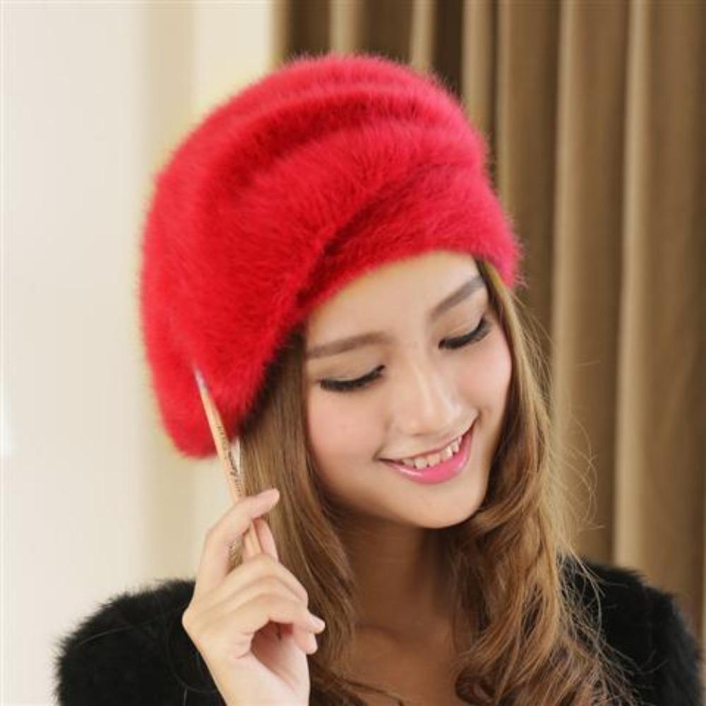 

Шляпа Женская Зимняя Берет из Кроличьего Меха Женская Модная Вязаная Теплая Утолщенная Шерстяная Шляпа Милая Шляпа Художника Тренд M（55-59cm）