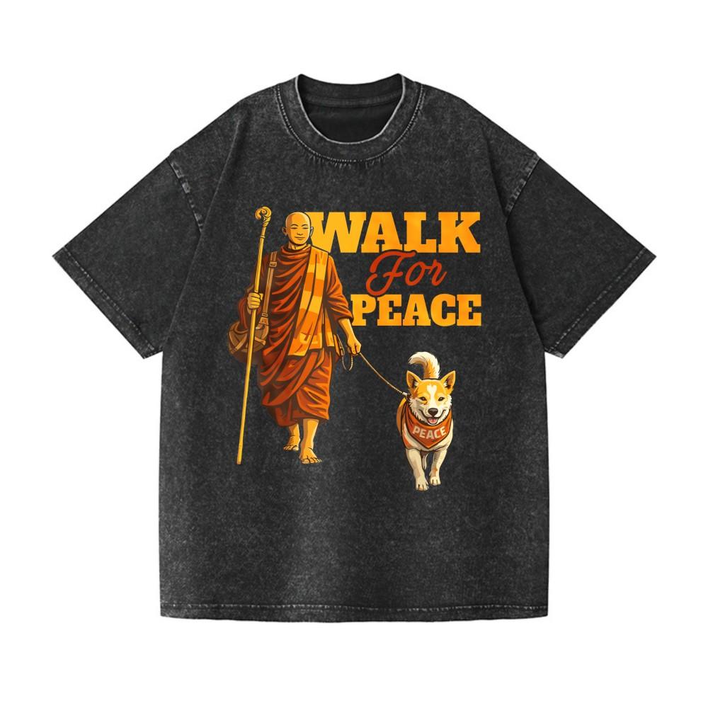 Unisex Walk For Peace Monk & Shiba Washed Oversized T-Shirt Spiritual Casual Tee S разноцветный