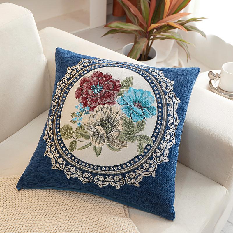 Peony Flower Bedside Soft Cover Backrest Chinese Style Light Luxury Pillow Embroidery
