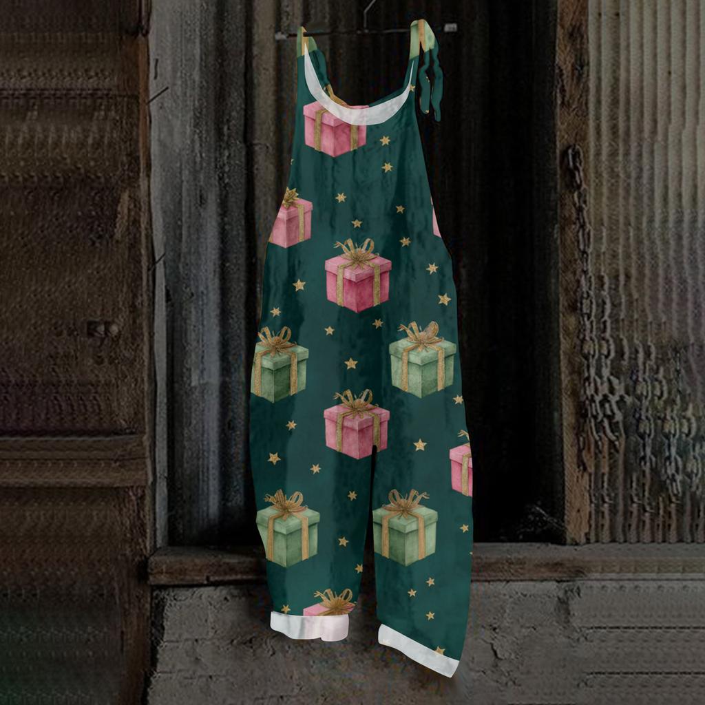 Women's Jumpsuit  Print Casual Loose Vintage Shoulder Strap Cotton Linen