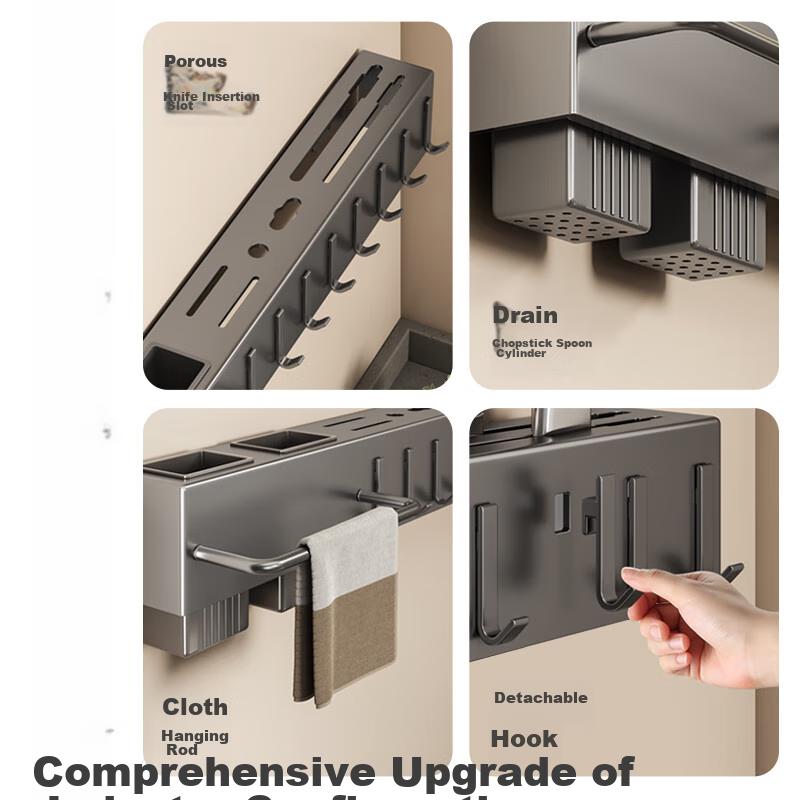 Kitchen Knife Wall-Mounted Multifunctional Knife Holder Storage Rack, No Drilling Required, Chopstick Cage Integrated Storage Rack, Chopstick Tube