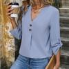 2025 Long Sleeve Shirt Women Elegant Commuting Small Stand Collar Button Pullover Shirt