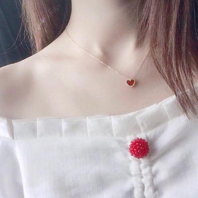 S925 Sterling Silver Red Agate Heart Necklace - Korean & Japanese Style