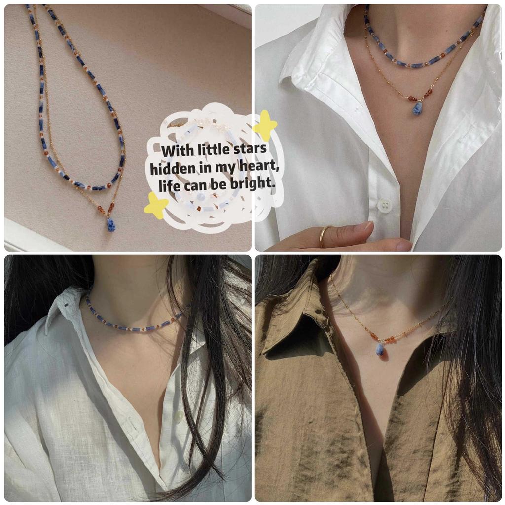 Handmade High-End Beaded Necklace: Versatile, No-Fade Natural Stone Design for Women