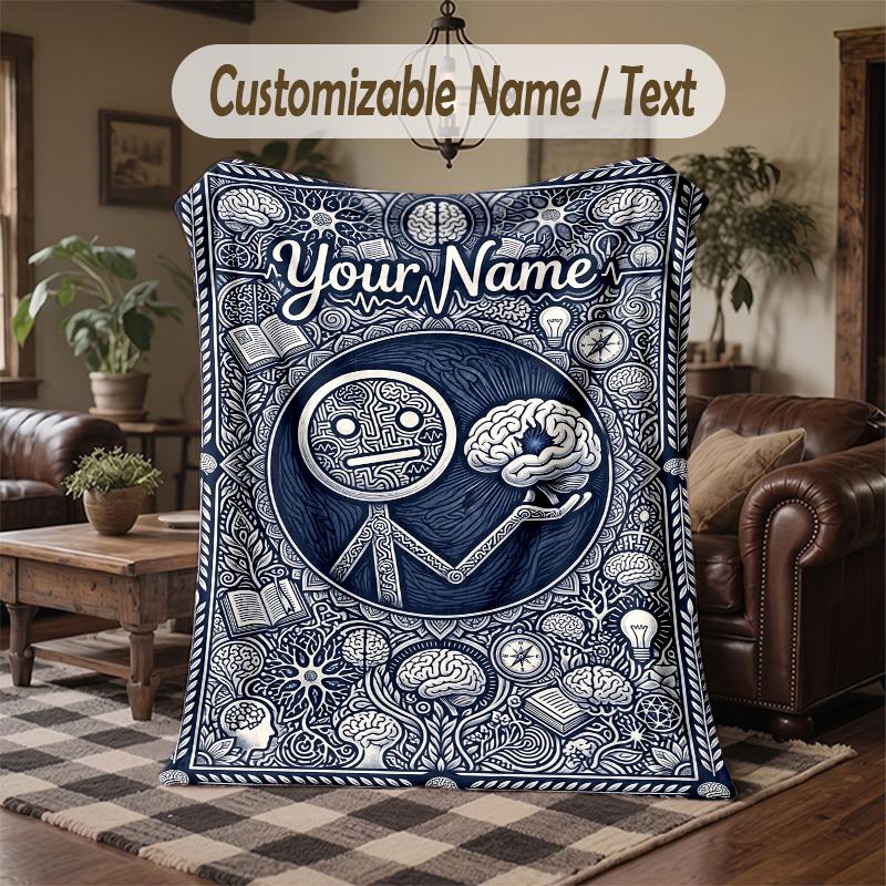 Botanical Skull Elegance Theme Throw Blanket Custom Name Text Personalized Blanket Soft Cozy Blanket for Home Sofa Bed
