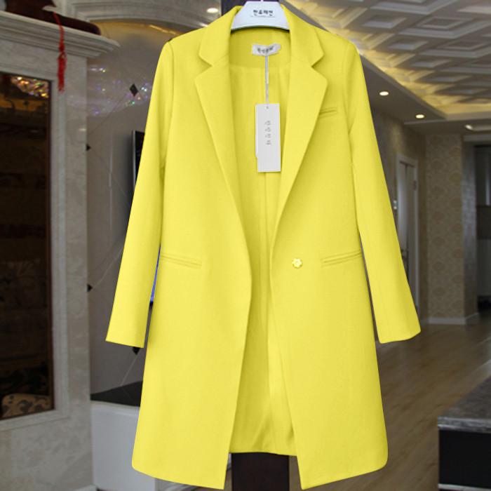 Frühling Herbst Blazer Frauen Kleine Anzug Langarm Jacke Casual Tops Weibliche Dünne Wilde Blazer Windjacke Mantel XL gelb