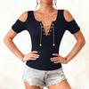 Womens Spring Tops Lace Up Cold Shoulder Design Summer Shirts for Women Casual Short Sleeve Womens Summer Shirts