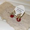Simple Temperament Autumn and Winter Ankela Red Pearl Stud Earrings Super Flash Zircon New Ear Clips No Holes Exquisite Earrings