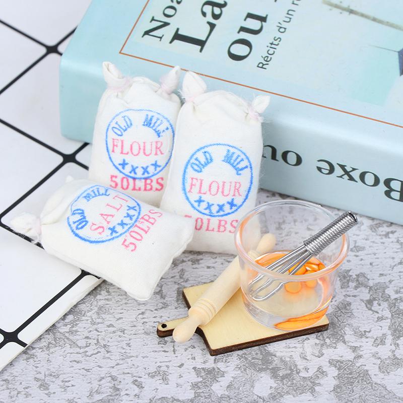1:12 Doll House Miniature Flour Salt Bag Egg Beater Rolling Pin Model Accessories