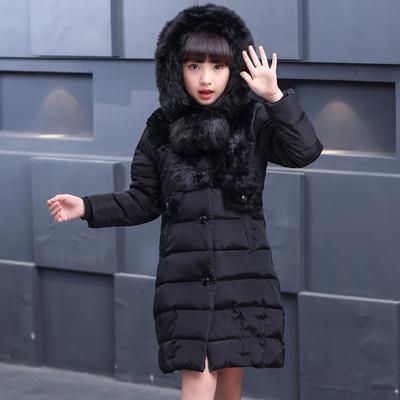 Winter Children Padded Coats Girls Mid Long Cotton Warm Jacket Fashion Kids Fur Collar Thermal Down Coats Clothing