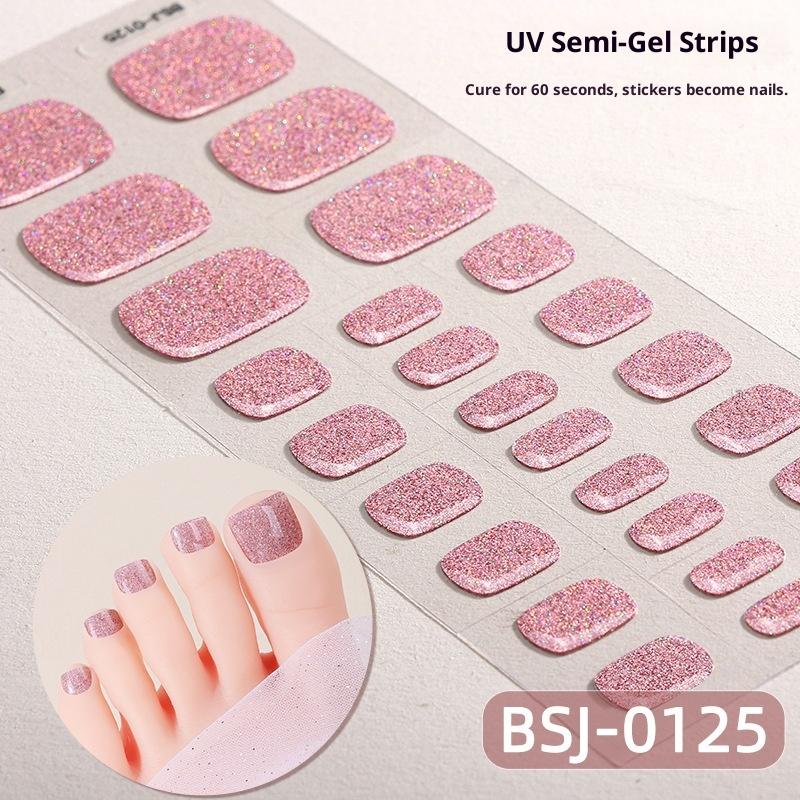

Однотонные гелевые наклейки для ногтей с блестками, Полуотвержденные гелевые наклейки для ногтей на ногах, Однотонные гелевые УФ-наклейки для ногтей BSJ-0125