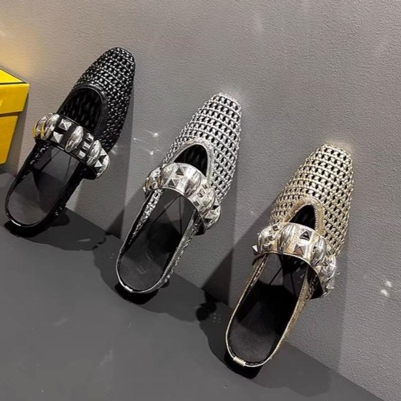 Fashion Woven Hollowed-out Baotou Semi-drag Women's Outer Wear Summer New Inner Heightener One-foot Slip-on Sandals