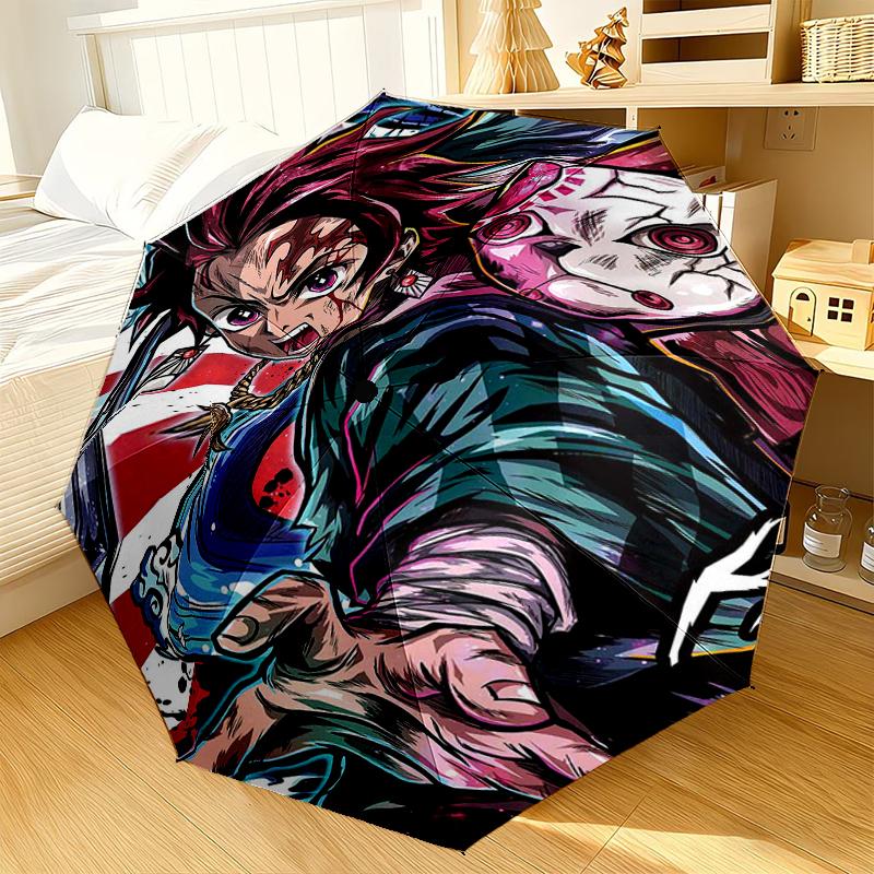 Anime Slayer Abenteuer Schirm 8-Speichen für Reisen, Camping, Lässiger Leichter Tragbarer Schirm, Unverzichtbar für jeden Familienurlaub Geschenk