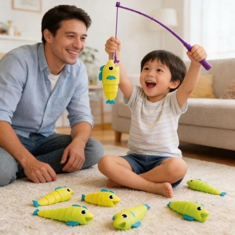 3D-Printed Cartoon Retractable Fishing Set with Hook,Fishing Toy SetFun Parent-Child Interactive Educational Board Game for Kids