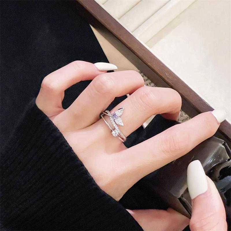

Light Luxury Fishtail Color Zir*****Pen Ring, High-End Sense Simple Niche Design Simple Trend Index Finger Ring Adjustable opening