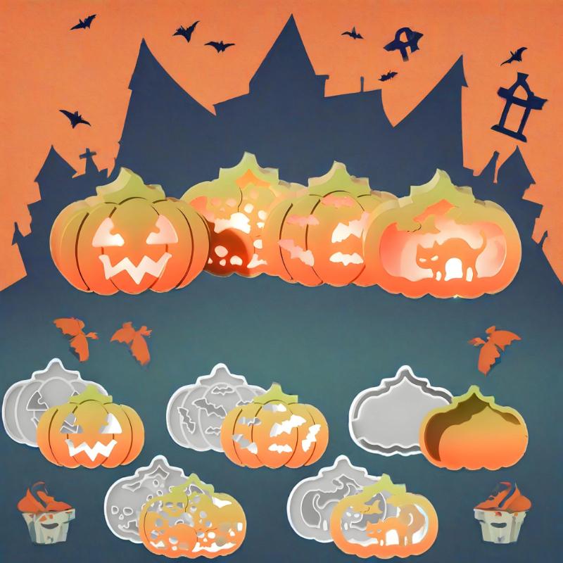 Halloween Pumpkin Lamp Silicone Mold Light Holder Lanterns Decoration Hollowed Luminous Ornament Indoor Outdoor Scenes Decor
