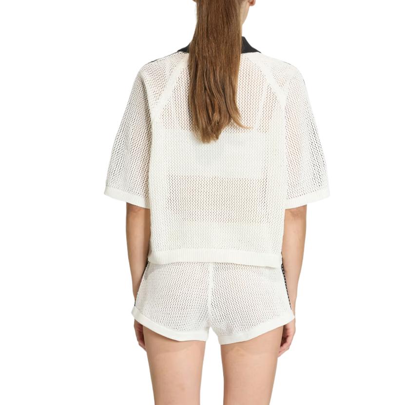 Adidas Originals Loose Classic Short Sleeve Knitted Crochet Polo Shirt Women tops KC6490