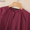 ZANZEA Women Casual Round Neck 3/4 Sleeve Loose Cotton Blouse