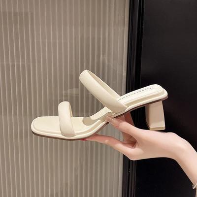 Designer de moda verão mulheres chinelo moda elegante dedo aberto salto grosso slides senhoras ao ar livre vestido sandália sapatos