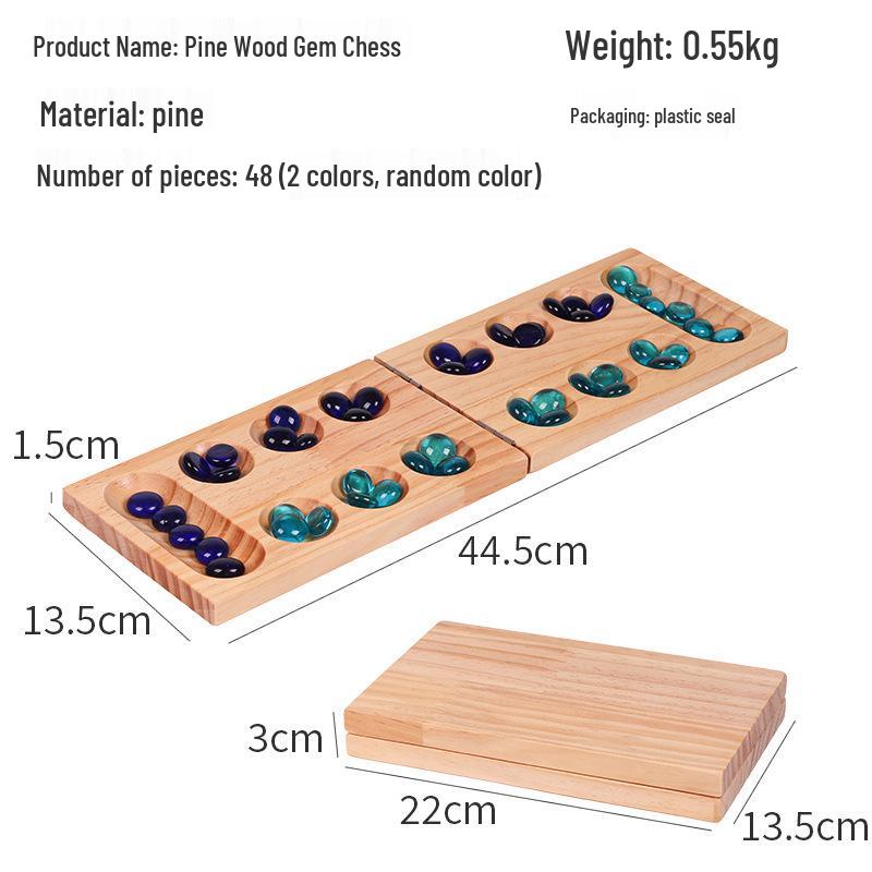 Pine Wood Gemstone Mancala Board: Educational Toy for Spatial Thinking