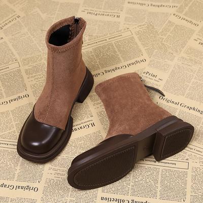 Mode Modische Wildleder-Damenstiefel mit dicker Sohle und runder Spitze, sportlich und lässig, hohe Absätze, vielseitige trendige Damenschuhe