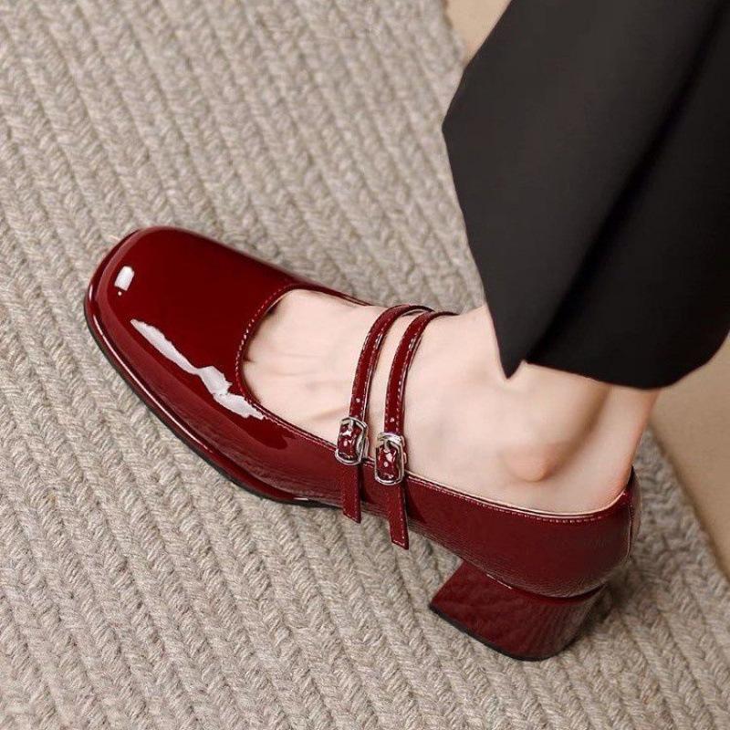 Designer Spring Patent Leather Women Mary Jane Shoes Fashion Shallow Square Toe Pumps Casual Dress Low Heel Shoes