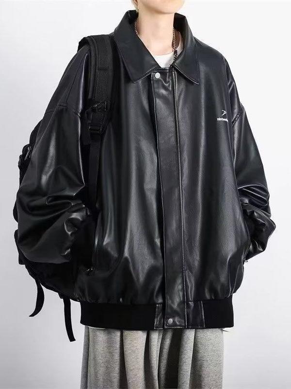 Модна чоловіча шкіряна мотоциклетна куртка в гонконгському стилі для осені та зими