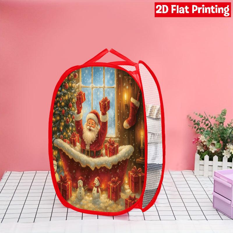1Pcs Christmas Bathtub Santa Pop-Up Laundry Hamper Expandable Mesh Hamper Basket for Room Bedroom Bathroom Organization Contemporary Storage