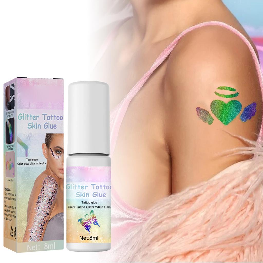 8ML Flash Tattoo Skin Glue Skin Glitter Powder for Facial Body Painting Eye Makeup