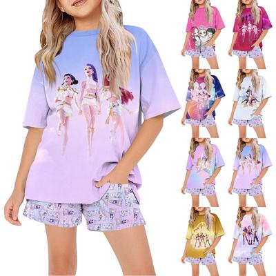 Kids Summer Sport T-Shirt And Shorts 2 Piece Outfit Tracksuit Set Short Sleeve Print Crop Tops With Clothing Set