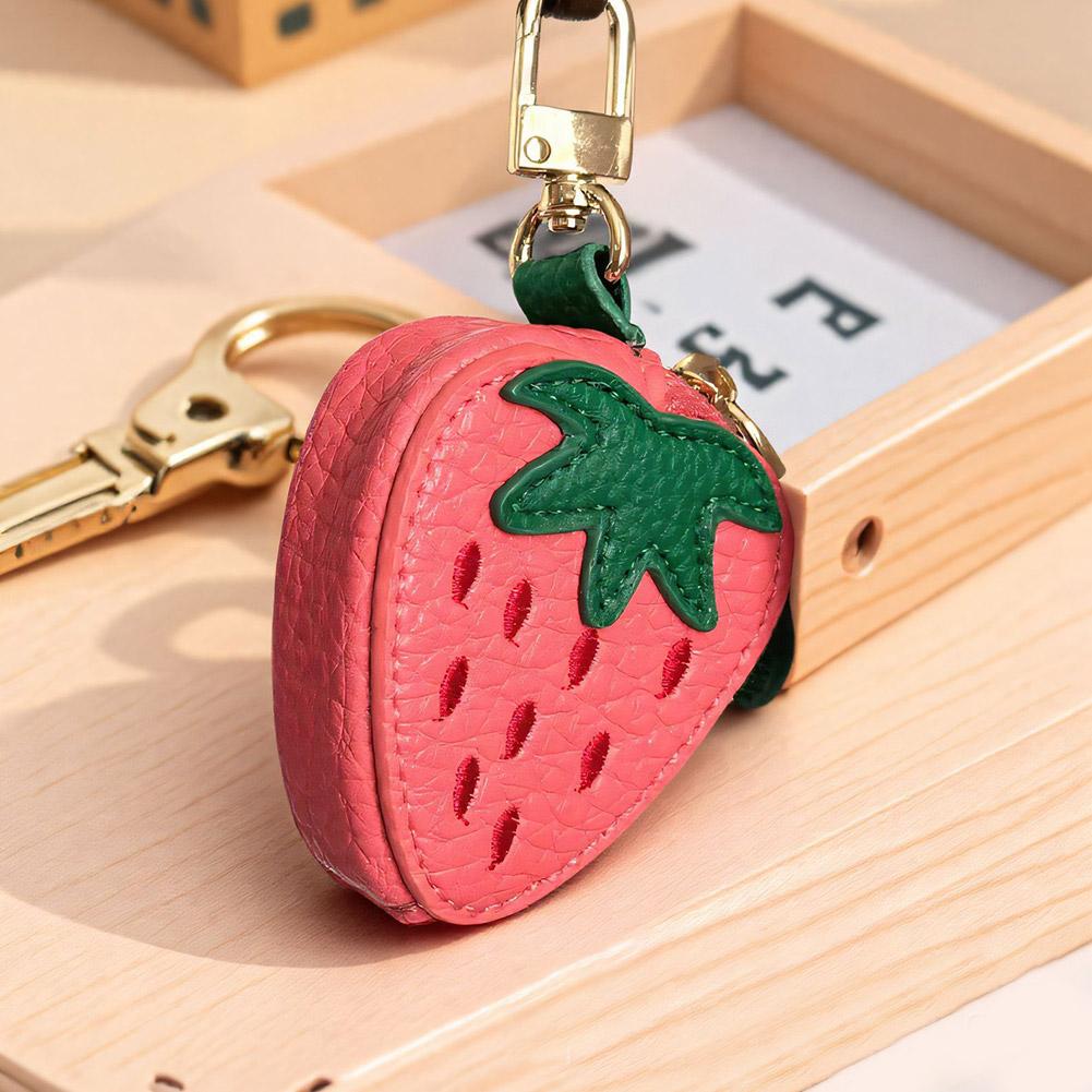 Cute Mini Strawberry PU Leather Coin Purse Key Chain Practical Mini Fruit Shape Pendant Sweet Backpack Ornaments