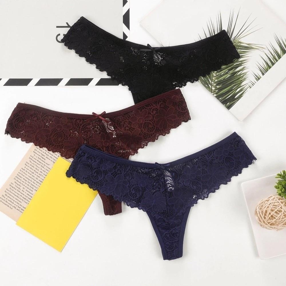Bow Underwear for Women Low Waist Mesh Lace Briefs Fashion Lace Panties Lady