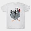 Men Black Print T-shirt Tuxedo Cat On A Chicken No-Cut Transfer Paper Print Cotton Tshirt