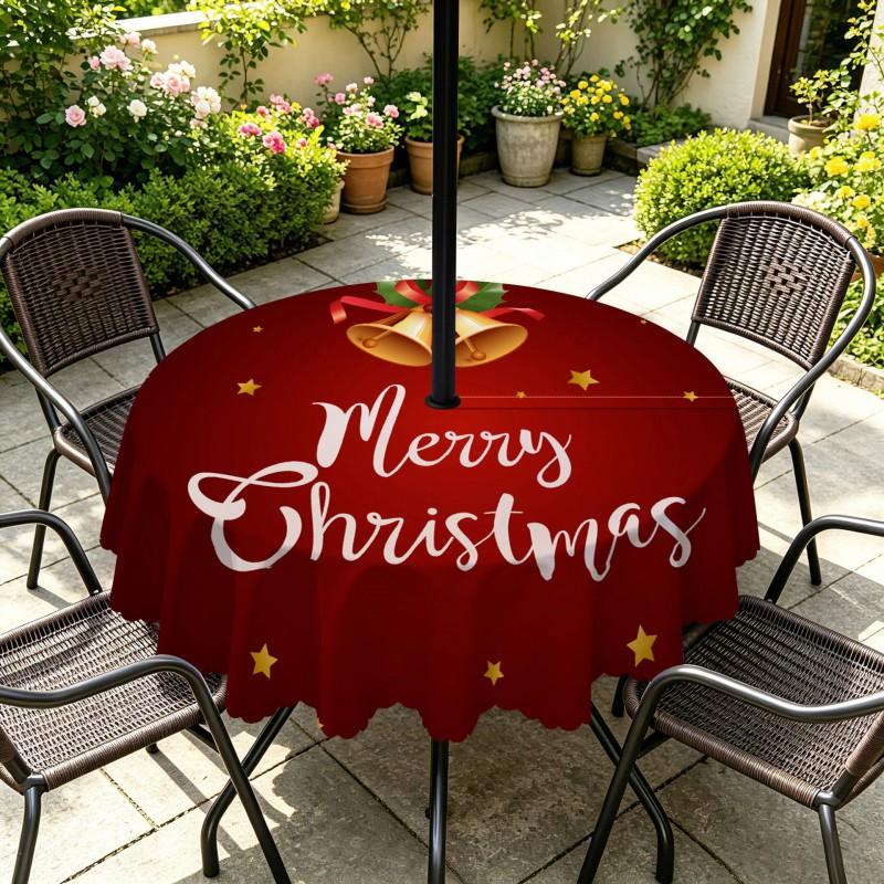 Outdoor Christmas Tablecloth Round Waterproof Oil-Resistant Patio Table Cover Garden Deck Umbrella Hole