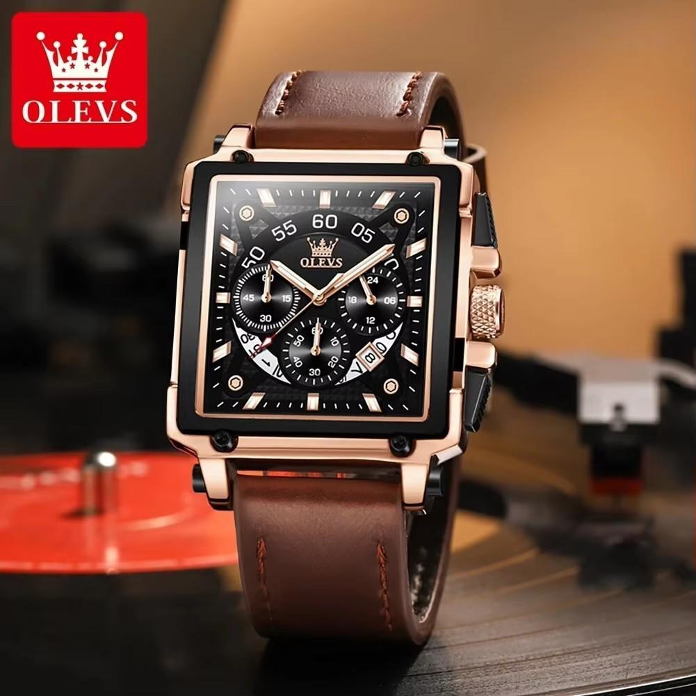 Top Brand Luxury Mens Watches Fashion Blue Square Quartz Watch for Men Sport Leather Strap Chronograph Wristwatches