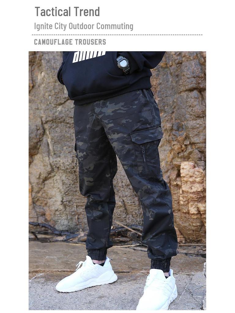 Men's Slim Fit Military Camouflage Tactical Joggers - Multi-Pocket Outdoor Training and Workwear Pants for Spring and Autumn