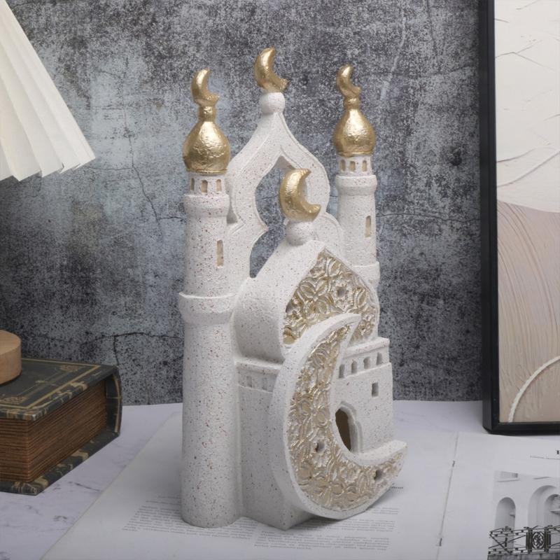 Ramadans Eid Home Decorations Gold and White Mosque Tower Islamic Eid Mubarak Decors Table Ornament Gift for Women Men