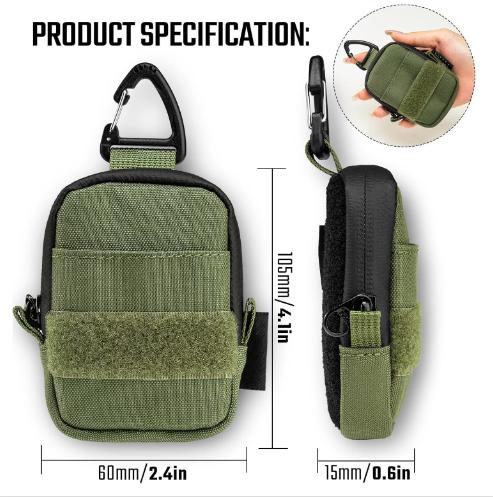 

A6 Mini Size EDC Utility Pouch, Mini Coin Purse with Custom Carabiner, EDC Mini Size Pocket Organizer, Key Waist Case for Daily армія зелений колір