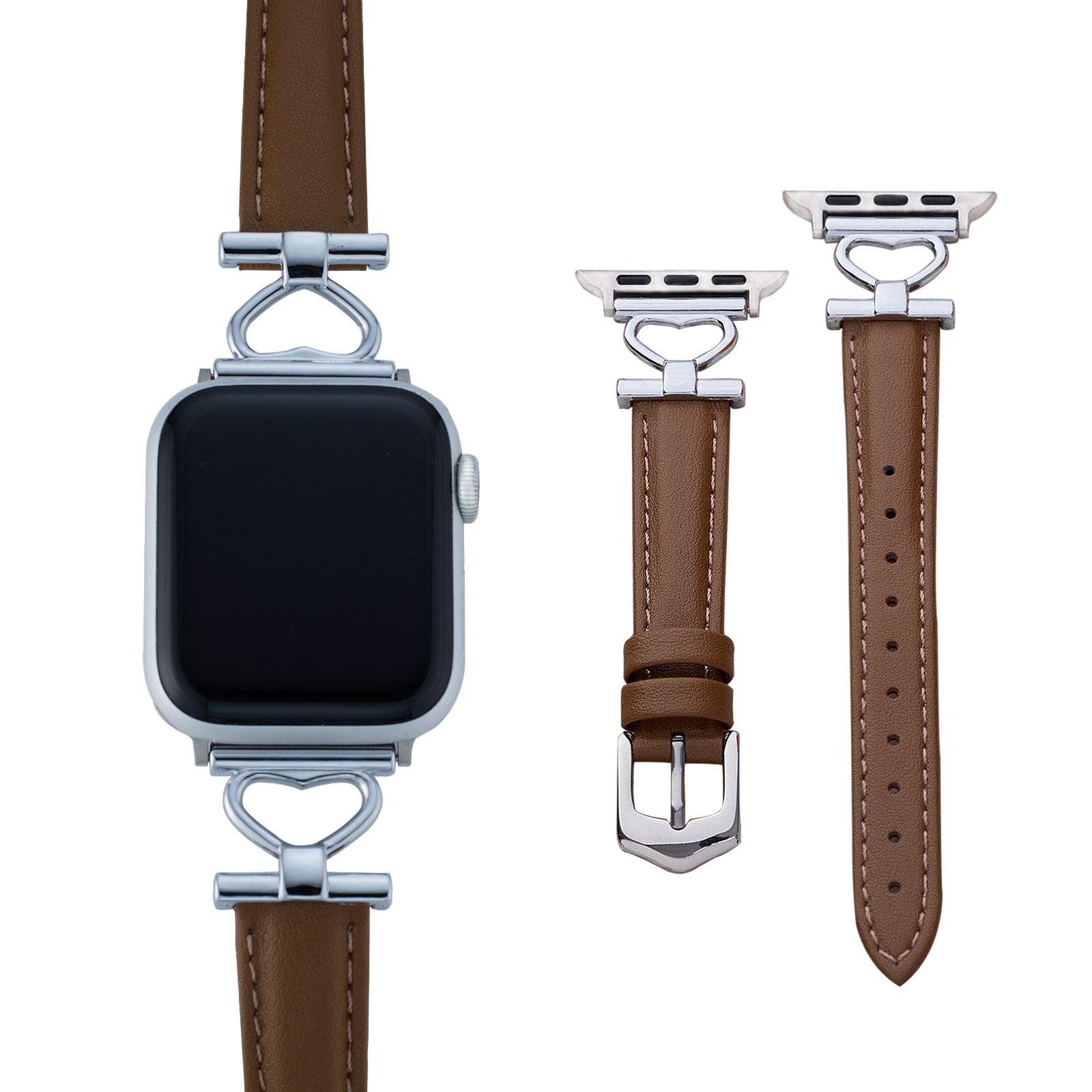 

Slim Leather link For Apple Watch band women Series Ultra 11/10/9/8/7/6/5/4/3/2/1 38mm 40mm 41mm 42mm 44mm 45mm 46mm 49mm Strap 38mm40mm41mm коричневый