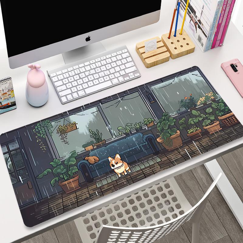 Kawaii Mousepad XXL Custom Home Computer Keyboard Desk Pad Green Plant Desk Mats Laptop Anti-slip Table Mat Cute Bunny Mouse Pad