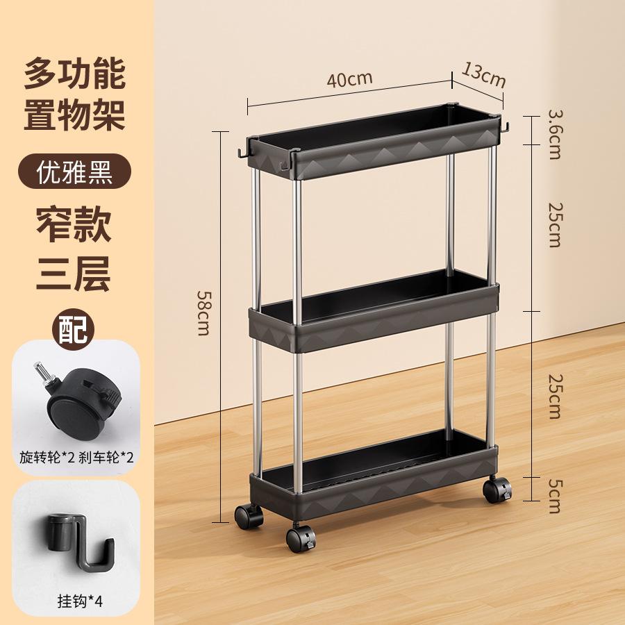 Bathroom Storage Rack With Wheels 3/4/5 Layer Rolling Utility Cart Bathroom Storage Organizer Multi-purpose Corner Shelf