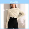 T-shirt Streetwear con Design Pieghettato e Collo Alto per l'Autunno Casual