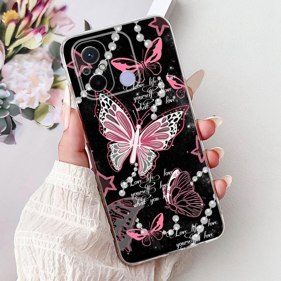 For Xiaomi Redmi 12C Case Cute Cat Luxury Butterfly Painted Cover 6.71'' Soft Silicone Phone Cases For Redmi 12C Redmi12C Fundas