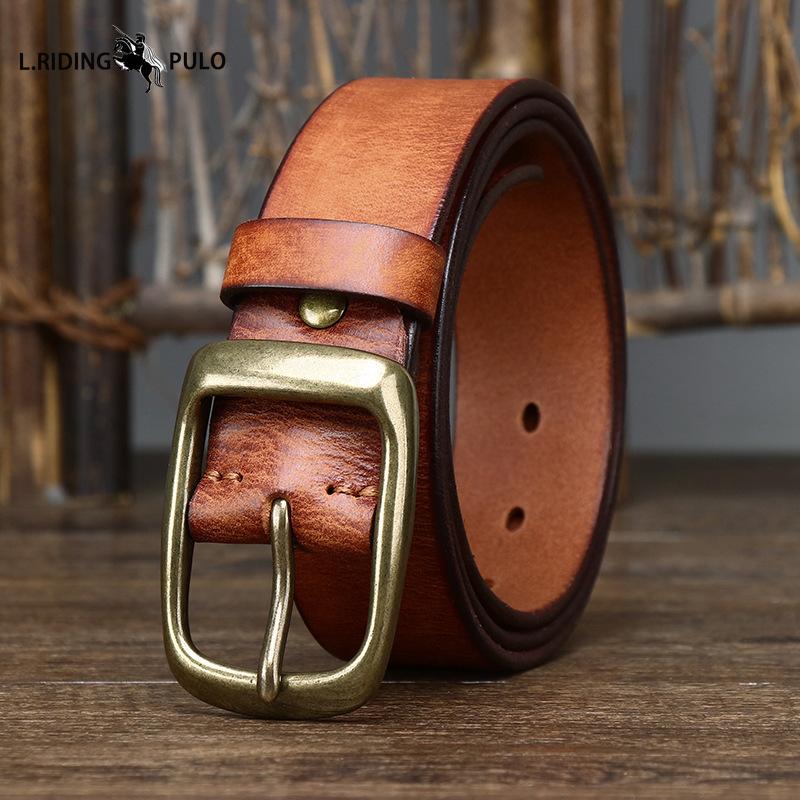 Pánský kožený opasek Retro Čistá hovězí kůže Džínový opasek Pánský Korejský styl Všechno se hodí Pravá kůže Kolíčková přezka