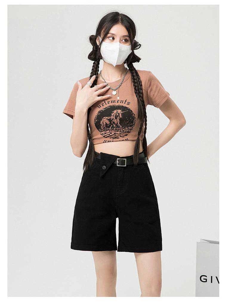 2025 İlkbahar/Yaz Kadın Elastik Kore Tarzı Kemerli Denim Şort